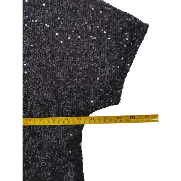 Sequin-Embellished Black Short-Sleeve Top By Melloday Womens Loose Fit S, NWT - Picture 7 of 8